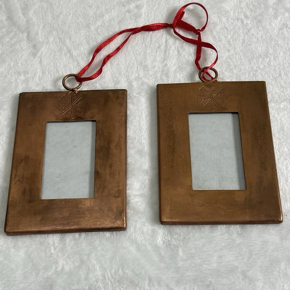 2 Christmas Tree Ornament Photo Picture Frame‎ Metal Snowflake Heavy See Photos